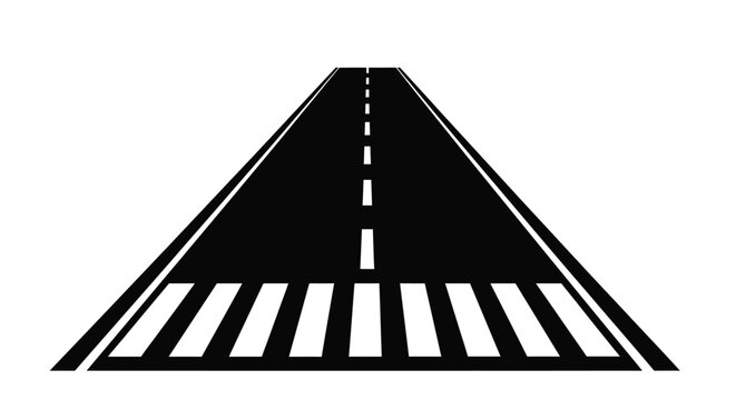 A long straight road receding into the distance a dark silhouette