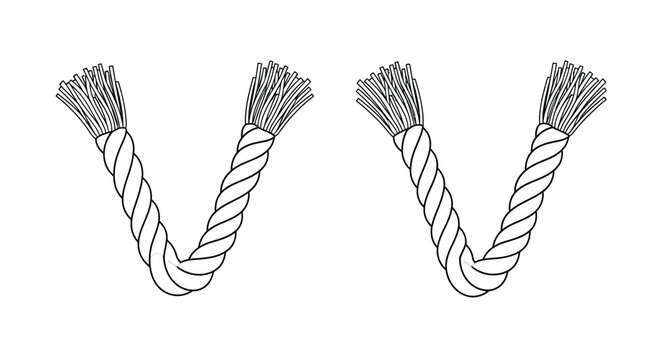 Ropes formed into the letter v black and white silhouette
