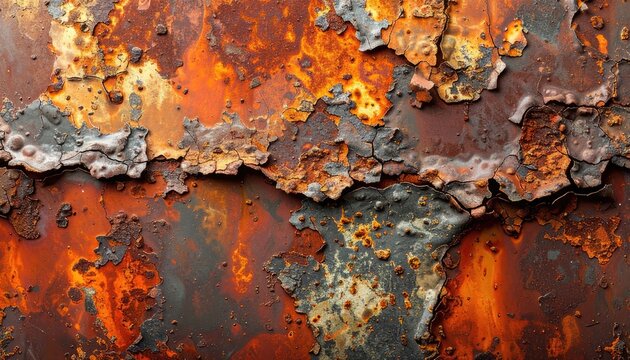 Vibrant Abstract Textures of Heavily Rusted and Peeling Metal Surface