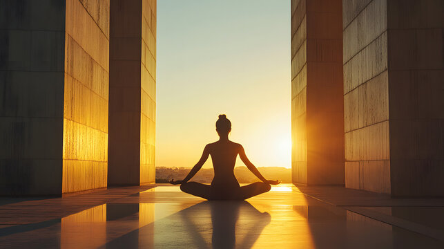 Eight Angle Pose Silhouette Against Summer Sunrise