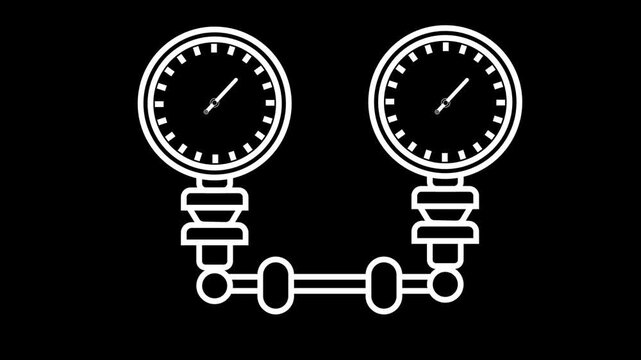 Industrial Pressure Gauge Icon with Needle and Scale Manometer line art on black screen