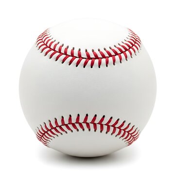 Classic red stitched baseball on a white background for sports photography.