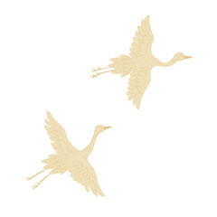 Fototapeta premium Gold flying crane bird illustration set, japanese vintage style hand drawn design elements.