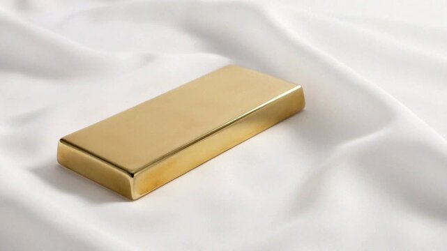 Elegant gold bar resting on a smooth surface, representing luxury and wealth in a minimalist style.
