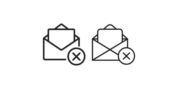 Unsent or failed message icons open envelope with cross symbol representing error or rejection in communication technology