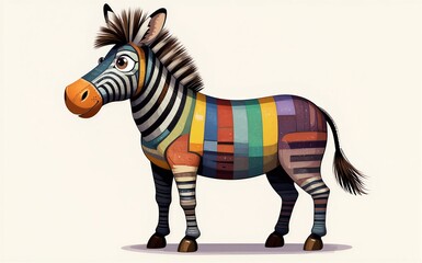 Fototapeta premium Colorful zebra with rainbow stripes and playful expression stands