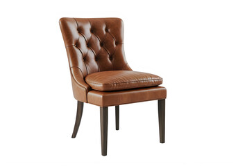 Obraz premium A brown leather chair with a tufted back and seat isolated on transparent background