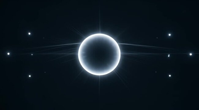 Abstract glowing orb surrounded by smaller points of light in dark space