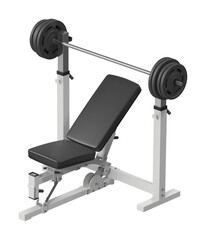 Incline Bench Press with Barbell Front Isometric View, White Frame 3D Render Isolated