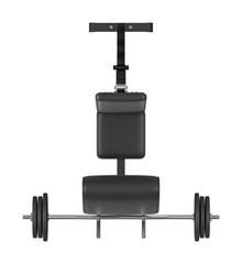 Preacher Curl Bench with EZ Curl Bar Top View, Black Frame 3D Render Isolated