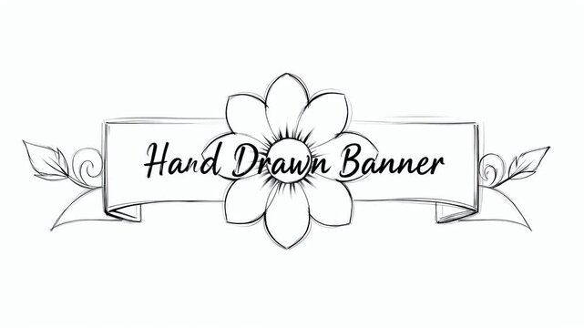 Elegant hand drawn banner illustration with floral embellishments on white background