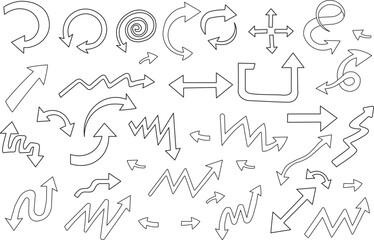 Obraz premium Hand drawn arrow outline set with curved straight zigzag directions