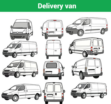 delivery van, commercial vehicle, van, Illustration Multiple Angles 
