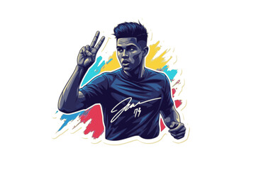 Young Soccer Star Three Finger Sign Silhouette, Modern Football Culture Vector Sticker, Trending Athlete Signature Illustration