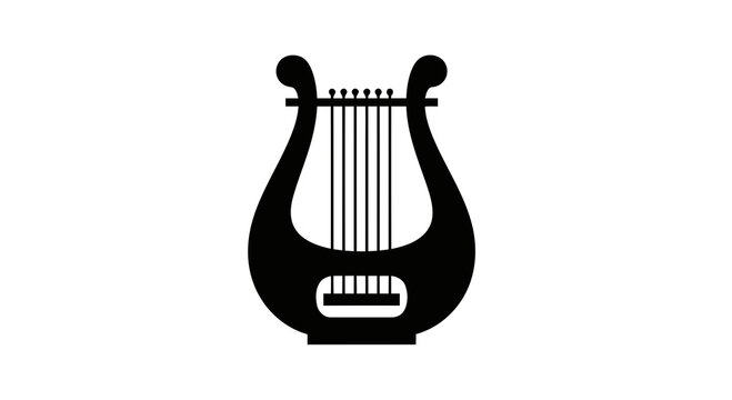 A simple black silhouette of a lyre against a white background.