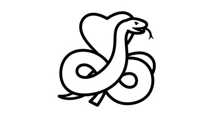 Fototapeta premium Simple black and white drawing of a snake coiled around a heart shape.