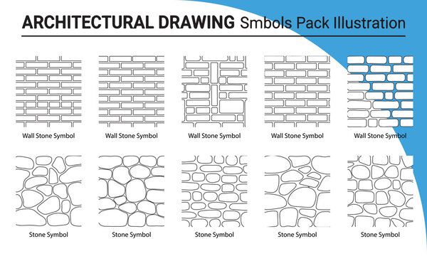 Architectural Stone Ground Pattern Set Rock Cobblestone Gravel Pavement Hatch Texture Technical CAD Drawing Vector Collection