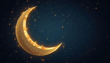 Fototapeta premium A glowing crescent moon in a starry night sky