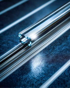 Solar cell busbar lines macro showing sharp metallic edges and textured surface