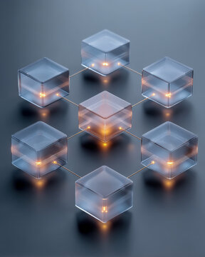 Symmetric data orchestration modules laid out on neutral background, modern workflow concept