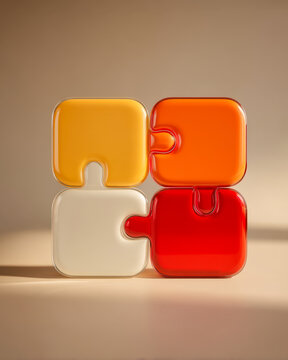 Two colorful modular pieces joined at center, minimalist unity concept display