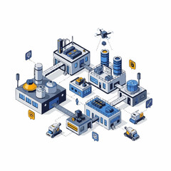 Obraz premium Isometric Smart Factory with Automated Production and Data Management.