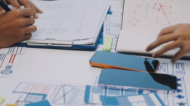 team of UI UX web designer are working together to develop mobile responsive websites with UI UX front end designer previews