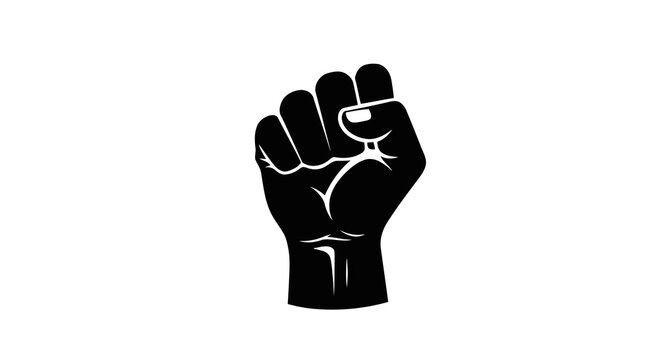 A raised fist with a broken chain symbolizing freedom and empowerment.
