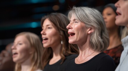 Obraz premium Diverse American choir performing national anthem at a major sporting event with powerful unified voices, perfect for American musical heritage pride, national anthem performance, USA cultural