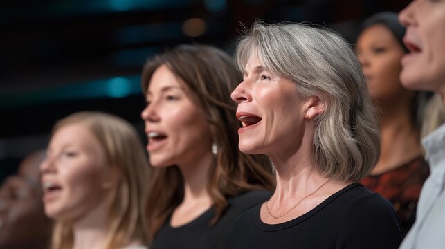Diverse American choir performing national anthem at a major sporting event with powerful unified voices, perfect for American musical heritage pride, national anthem performance, USA cultural