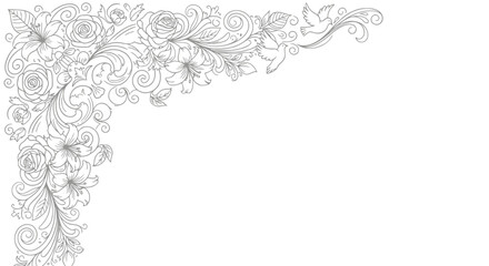 Obraz premium A beautiful black and white floral corner design on a white background.