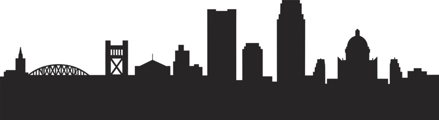 Modern urban city skyline silhouette with bridge and landmark buildings isolated on white background panoramic cityscape illustration for graphic design branding and editorial use