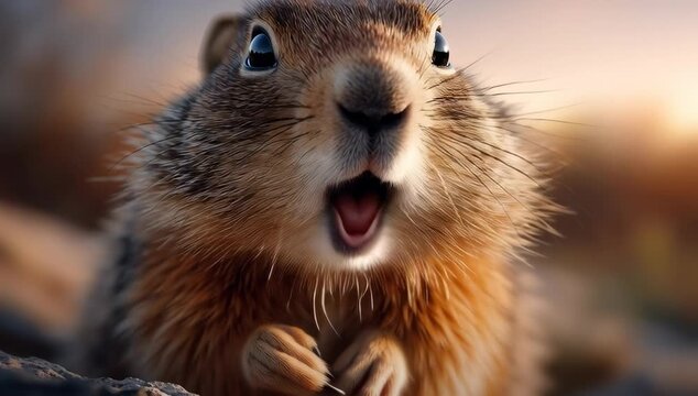 Una ardilla con una expresi&oacute;n sorprendida y las patas extendidas.