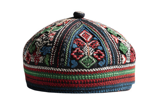 Classic Pashto Wool Chitrali Hat isolated on transparent background