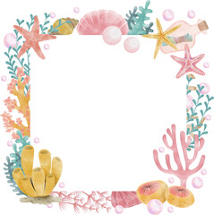 Obraz premium Square Nautical Watercolor Frame 