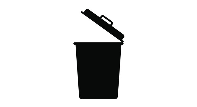 Black trash can with open lid a stark graphic silhouette