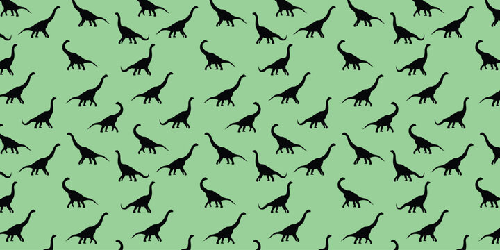 Seamless dinosaur pattern with brachiosaurus silhouettes. Prehistoric animal repeating background suitable for kids' wallpaper, nursery decor, textile print, and wrapping paper.