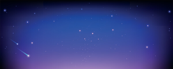 Shooting star in dreamy gradient night sky teal purple illustration vector © Dima