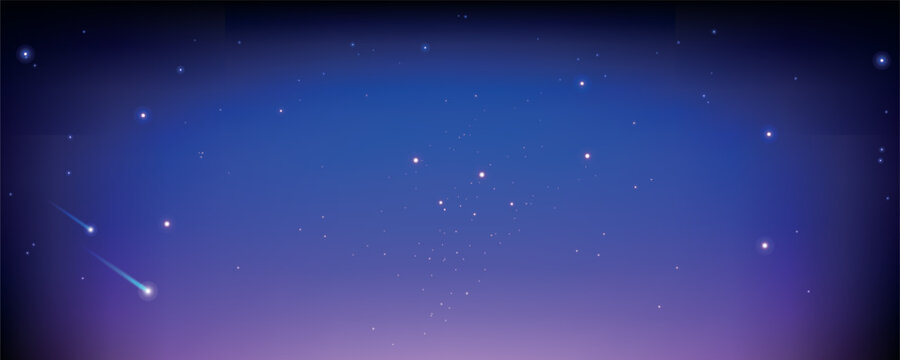 Shooting star in dreamy gradient night sky teal purple illustration vector