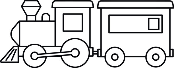 Simple train outline illustration, cartoon locomotive with wagon line art, transportation icon for kids coloring book design © Masud World