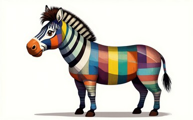 Fototapeta premium Colorful zebra with rainbow stripes and playful expression stands