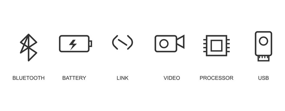 Collection of various icons representing technology and multimedia concepts