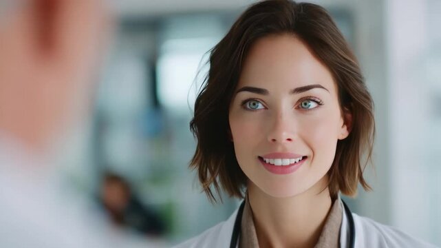 Compassionate gaze of a Medical professional: A dedicated medical professional beams with a warm, empathetic smile, reflecting trust, confidence.
