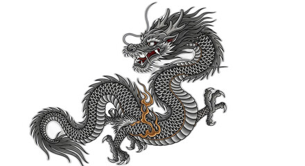 Fototapeta premium Majestic gray dragon with fiery spirit and sharp claws
