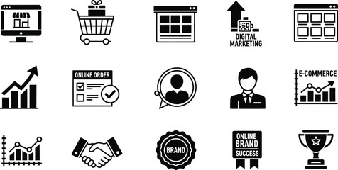 Collection of black and white rocket ship icons and explosive effects © MSTSALINA