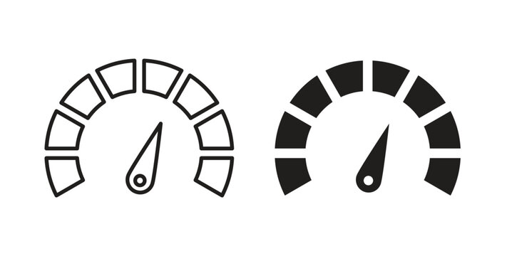Tachometer icon style design pack on white background. Thin line and clipart style