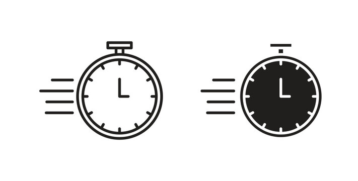 Time fast icon style design pack on white background. Thin line and clipart style
