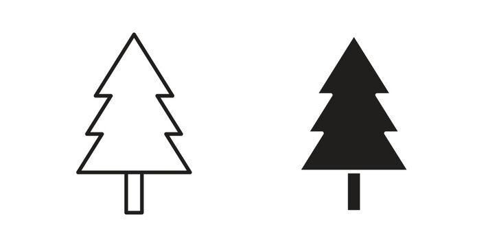 Tree christmas icon style design pack on white background. Thin line and clipart style