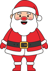 Cute Santa Claus cartoon character illustration, Christmas holiday mascot, happy festive Santa in red costume isolated design element