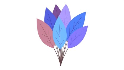 Abstract botanical illustration of colorful leaves on a white background.